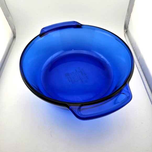 Anchor Hocking Cobalt Blue Casserole Bowl 2qt handles vintage 9" - Picture 4 of 16